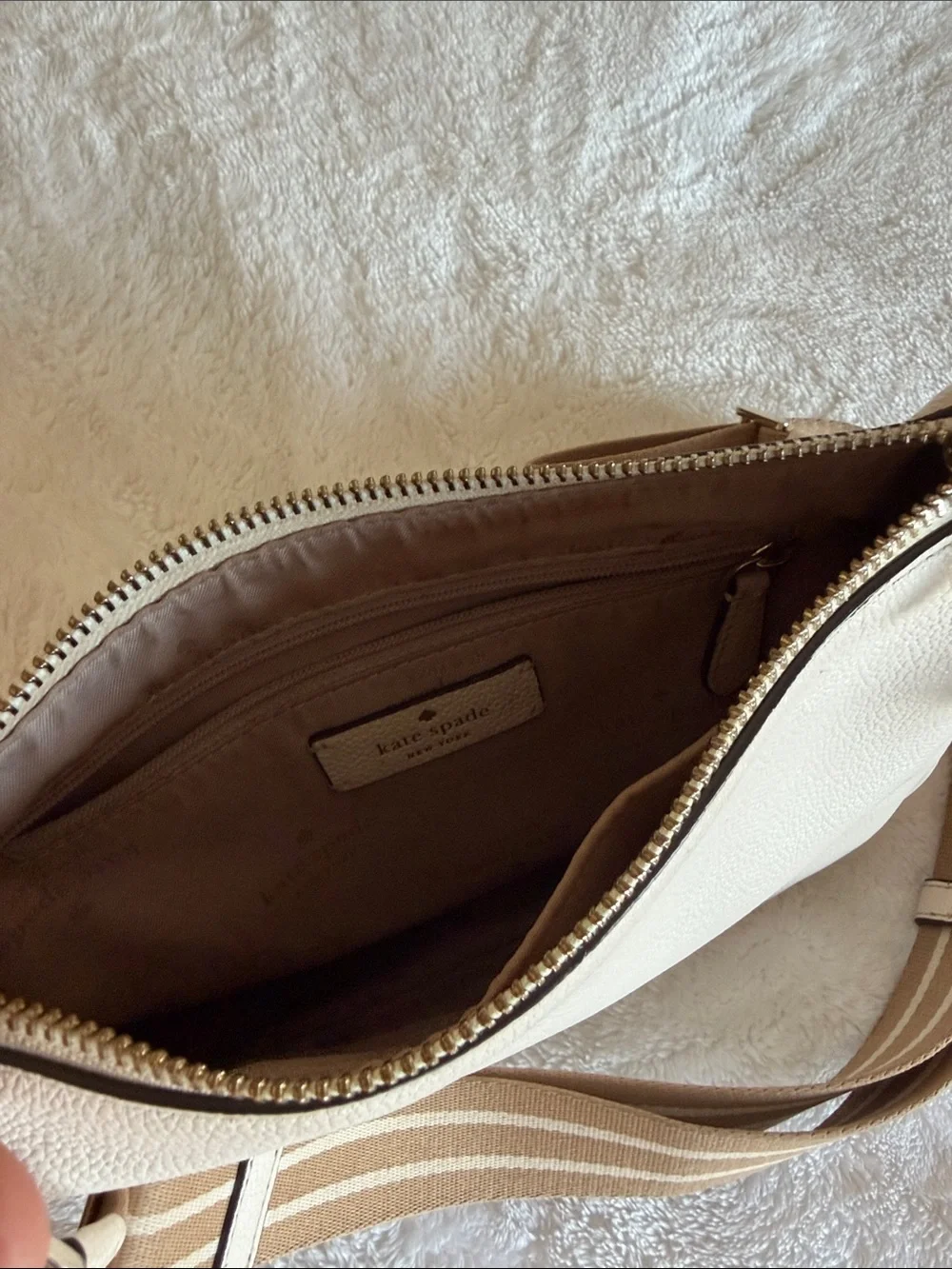 kate spade Cream Pebble Leather Shoulder Bag with Striped Strap